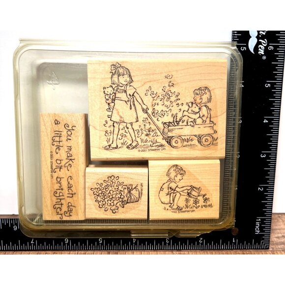2001 STAMPIN' UP! Friendships Grow Wood Mounted Rubber Stamp set of 4 - Picture 1 of 3